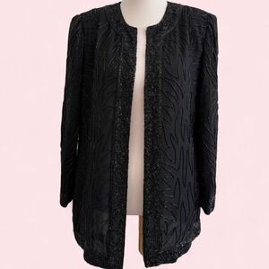 Vintage Black Beaded Embroidered Evening Jacket Medium